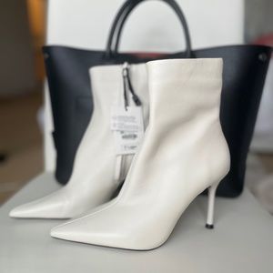 Zara white leather booties